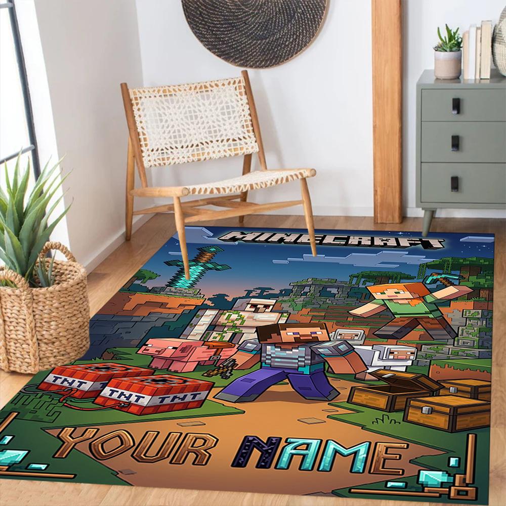 Minecraft Customize Your Name Carpet Perfect For Dormitory Playrooms Dining Room Game Room Antislip Rug Anime Office Decor Perfect Gift For Womenmen