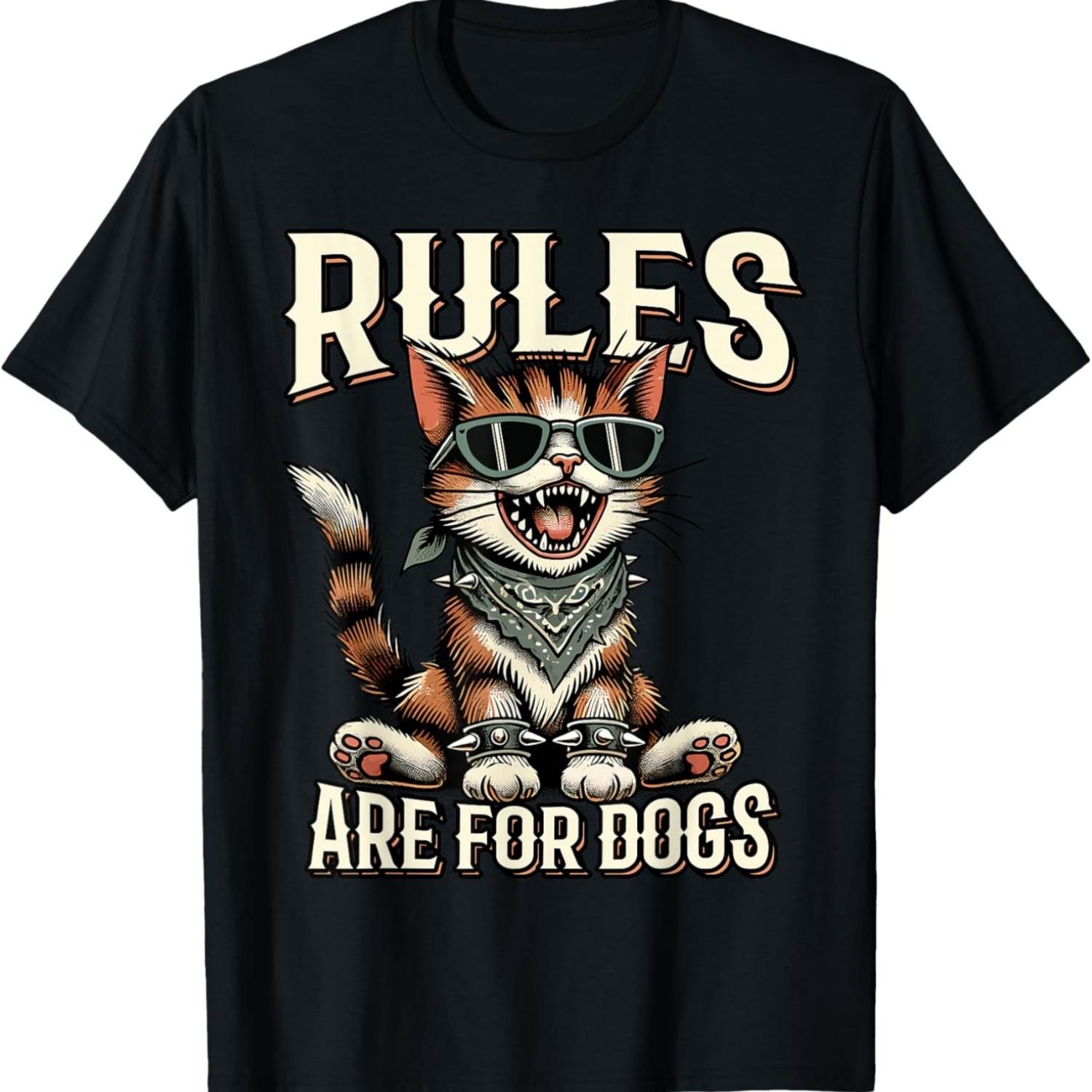 

Funny Cat Meme - Rules Are For Dogs - Rebel Cat T-Shirt S чёрный