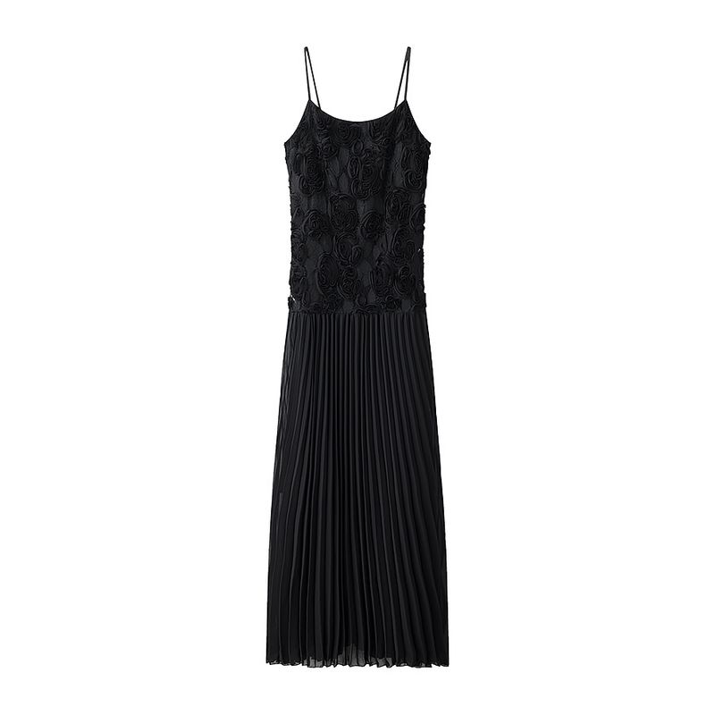 Kaslead New Arrival Women's Fashion Style Fashion Minimalist Three-Dimensional Flower Chiffon Patchwork Suspender Dress