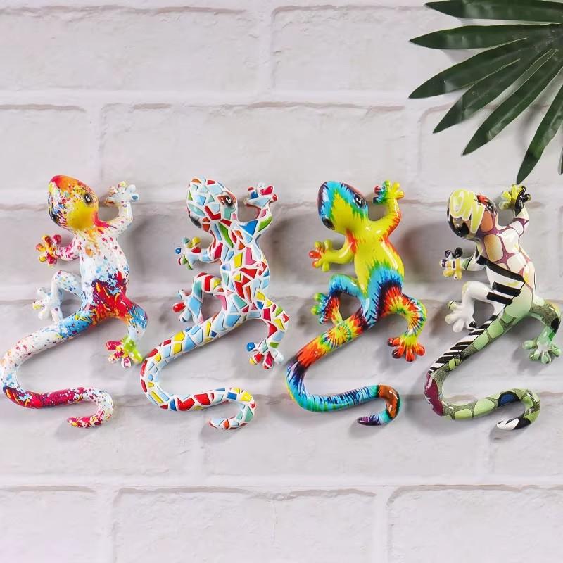 Creative Color House Lizard Statue Figurine Resin Sculpture Cabinet Wall Hang Home Office Bar Store Decoration Ornament Crafts