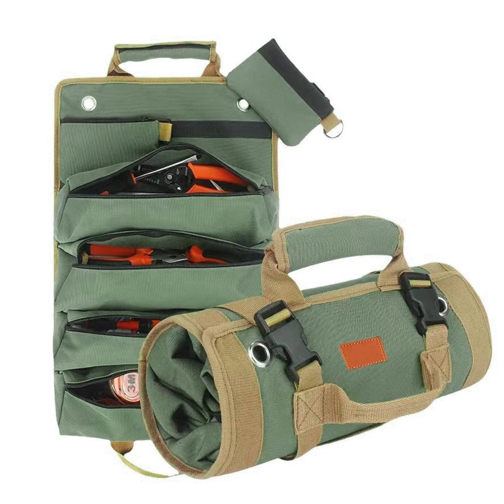 Heavy Duty Tool Bag Roll Up, UUP Rolled Empty Tool Organizer, Foldable with 2 Small Pouches, Portable for Mechanics Electricians