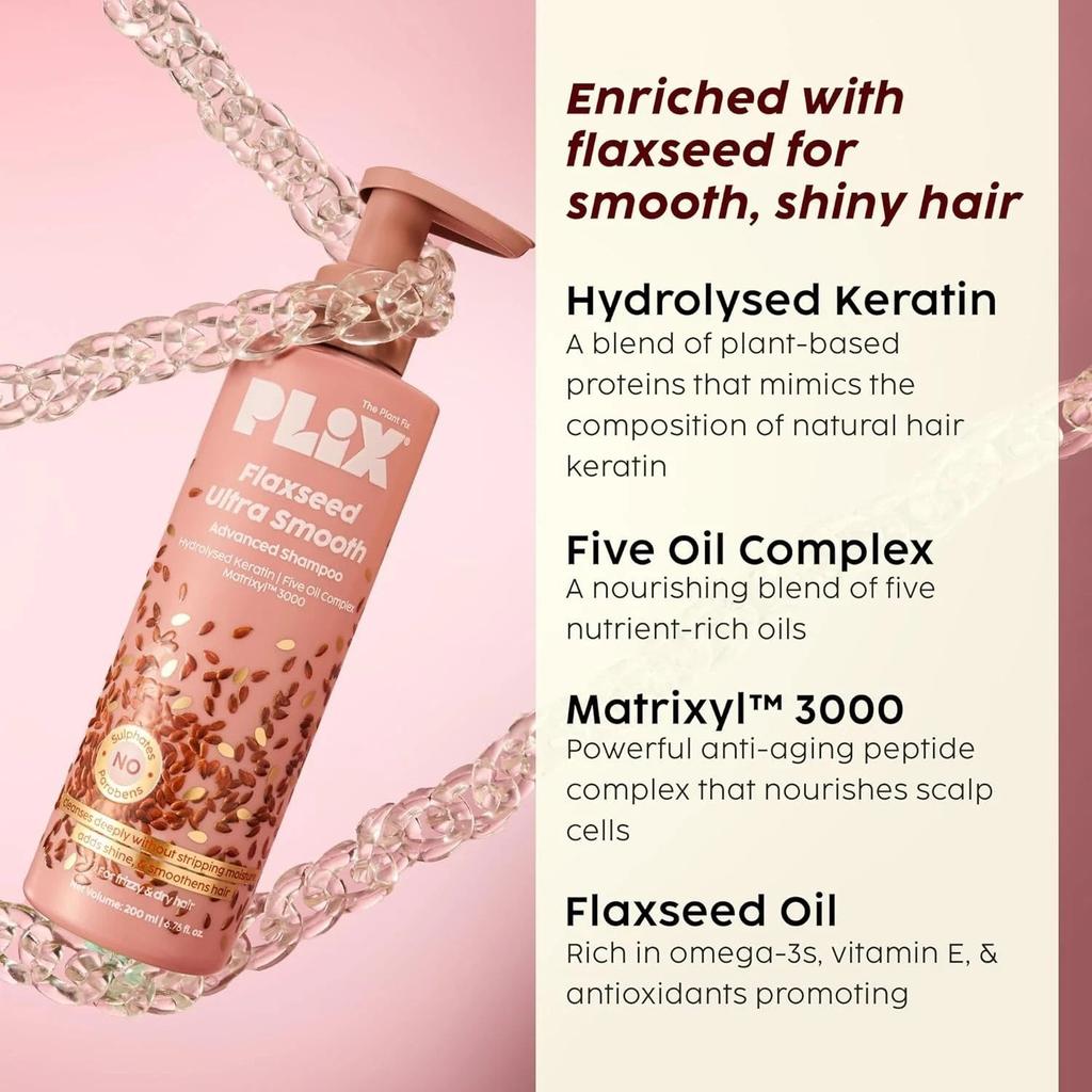 Plix Flaxseed Ultrasmooth Advanced Shampoo 200ml For Fizzy & Dry Hair