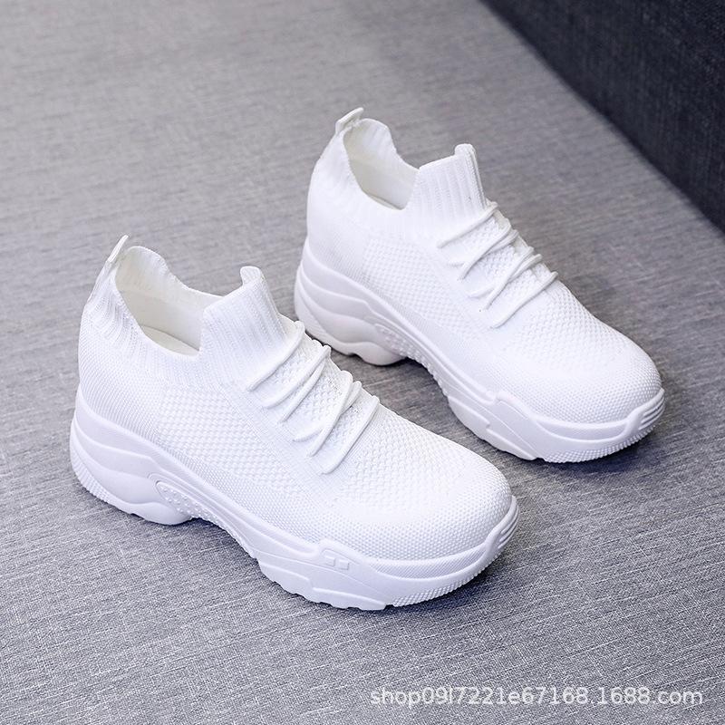 Inner Heightening Women's Shoes New Flying Woven Single Shoes Trendy High-top Shoes Women's Trend Spring and Autumn Single Net Red Shoes Children Tren