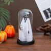 Halloween Indoor Ghost Decoration Light Up Ghost in Glass Cloche with Wood Base Cute Ghost Night Light for Home Kitchen Mantel Shelf Fireplace Decor