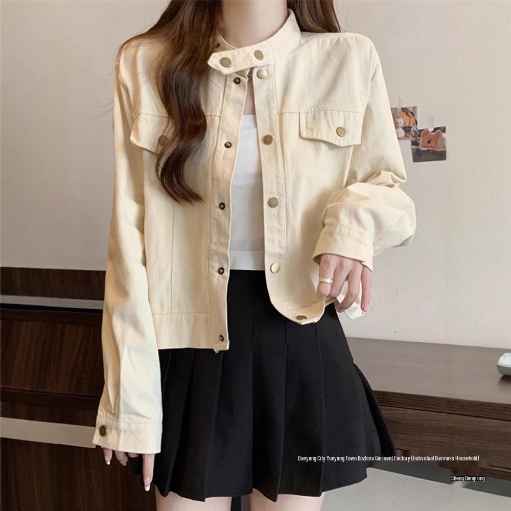 Women's Spring 2025 Retro Slimming Stand-Up Collar Jacket