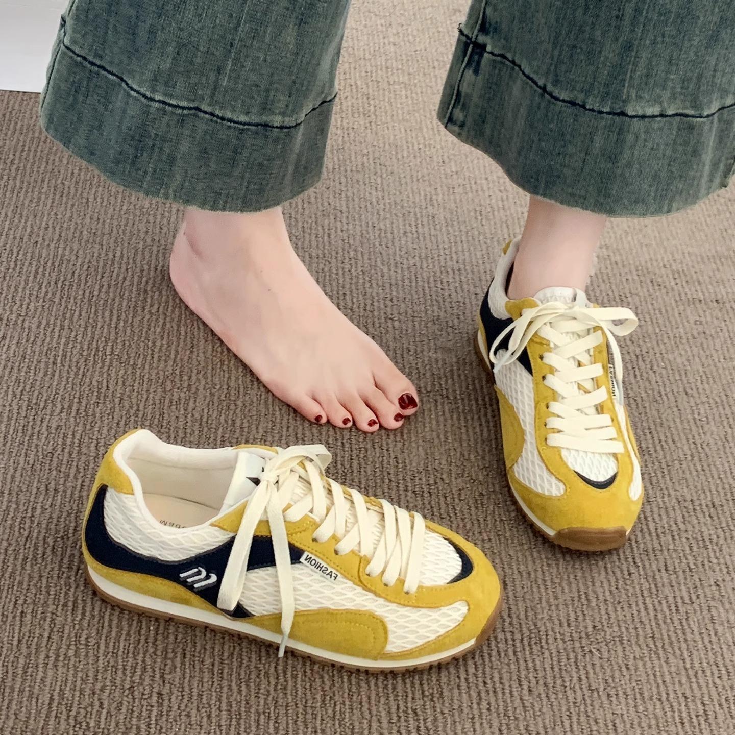 

Mesh lace-up little white shoes women s 2025 summer new comfortable and versatile mesh showing feet small and light non-slip Forrest Gump shoes 40 жёлтый