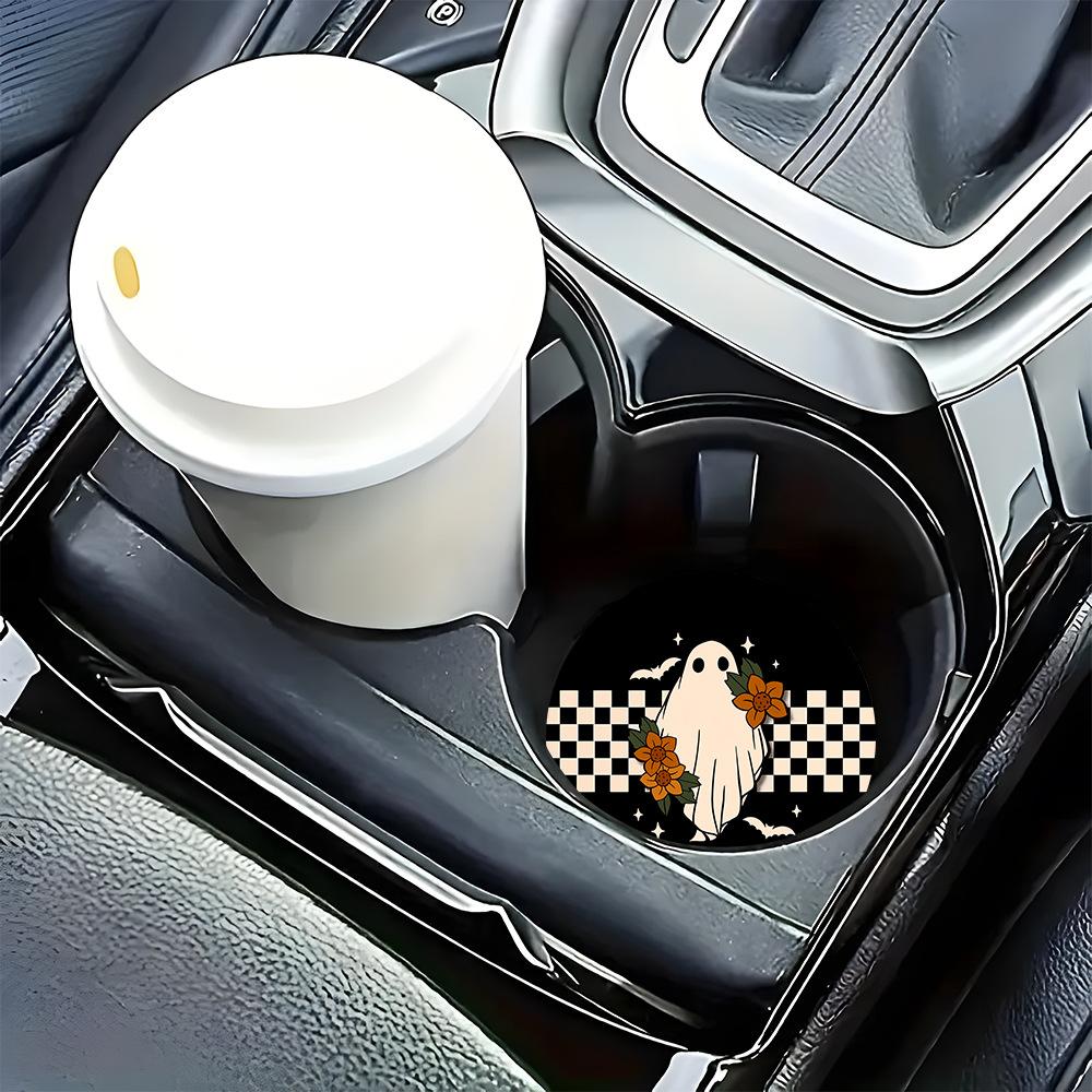 2PCS Ghost Pattern Car Personalized Water Cup Mat Stand Anti Slip Mat Bottle Stand Cup Stand Car Interior Anti Slip Cup Stand