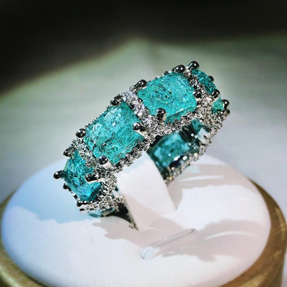 Simulated Gemstone Ring, High-end Jewelry Set with Aquamarine Gemstone Topaz Ring Fashion Wedding Jewelry Gift
