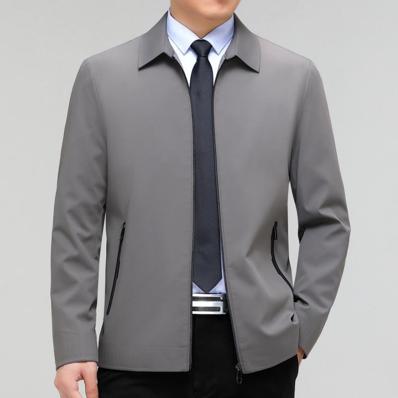 High-end Mulberry Silk Jacket Men's Thin Spring and Autumn Middle-aged Lapel Temperament Jacket Business Casual Leadership Dad Wear