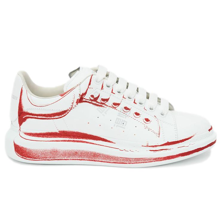 Alexander McQueen Men's Oversized Casual Low-Top Sneakers Leather White Red 662642WIA4Q9676
