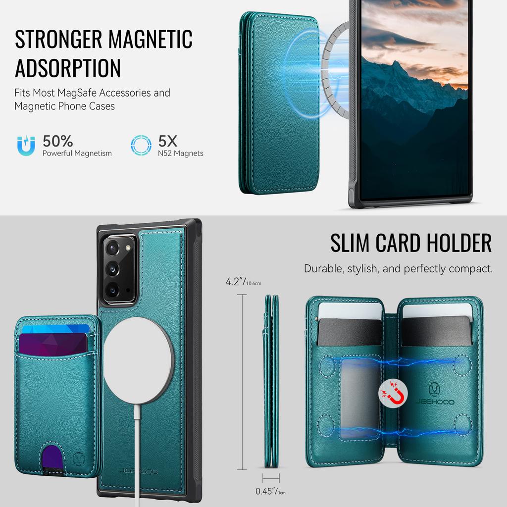 For Samsung Galaxy Note20 Magnetic Case JEEHOOD J10 Leather Back Phone Cover with Detachable Card Holder Kickstand