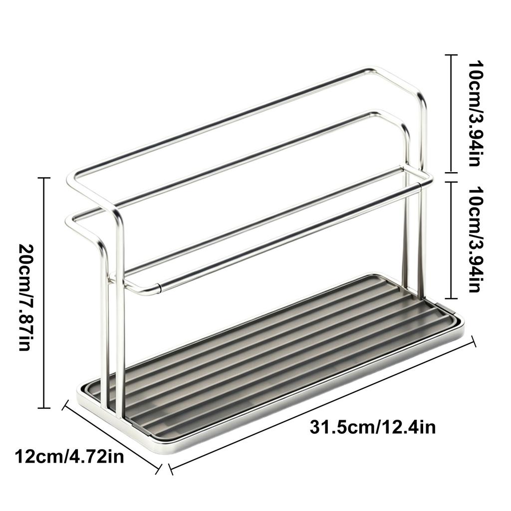 2-Tier Bottle Drying Rack with Drain Tray Stainless Steel Coffee Mug Holder Easy To Clean Slanted Design for Kitchen Countertop