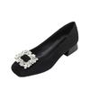Premium sense rhinestone high heels women's 2025 autumn new French square head temperament low heel single shoes versatile commuter women's shoes