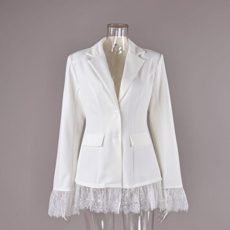 Womens Slim Fit Lace-Trimmed Blazer Jacket