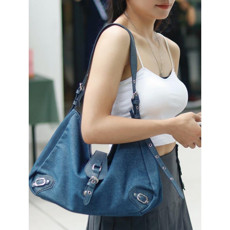 

Модная сумка через плечо большой вместимости для поездок на работу и повседневная универсальная сумка кроссбоди джинсовый синий