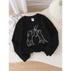 Girls Crew Neck SweatshirtCute Dog Cat Hand Hold Love Print, Soft Cozy Pullover, Warm Casual Outfit for Autumn & Winter