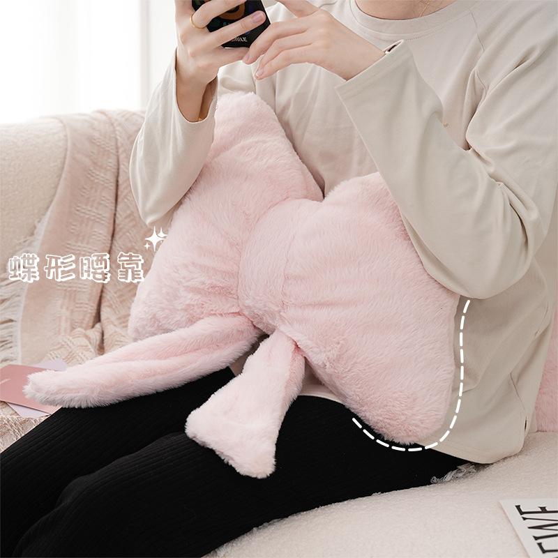 Pink bow ribbon couch pillow imitation rabbit fur comfortable car seat cushion style simple all-match back cushion