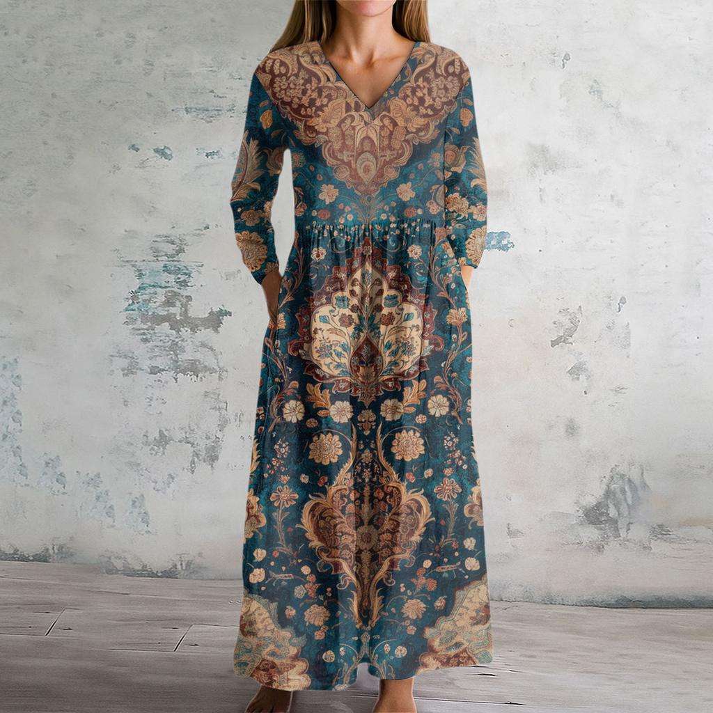 Women's Fashion Dress Spring V-neck Long Sleeve Dress