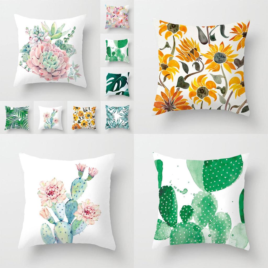 Elegant Green Tropical Plants Palm Tree Leaves Linen Pillow Case With Classic Design 18"x18