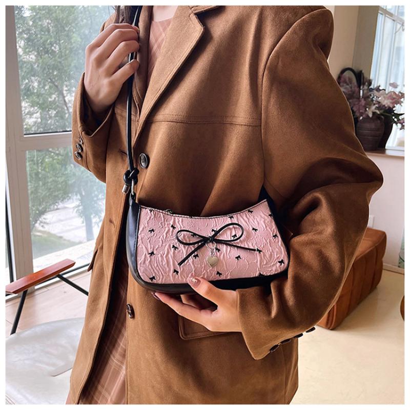 1Pcs New Fashionable And Versatile Texture Light Luxury Single Shoulder Small Square Bags Y2K Pink Bow Armpit Bag For Women