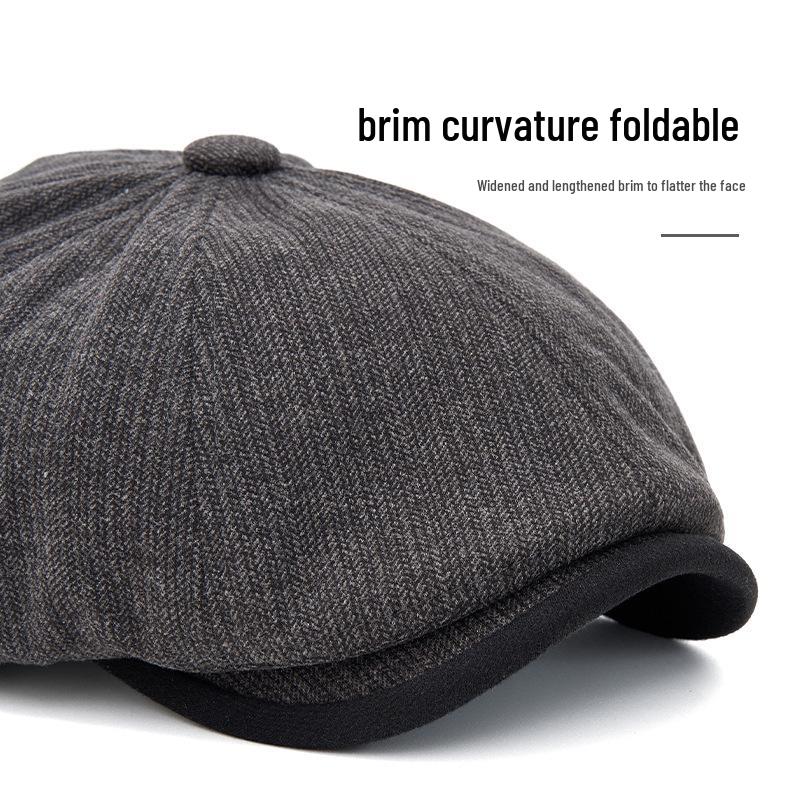 Autumn/Winter Wool Newsboy Cap: Unisex Warm Beret, British Retro Flat Cap, Men's Octagonal Duckbill Cap