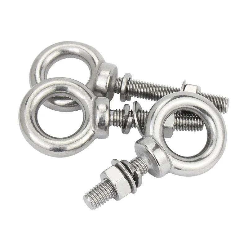 304 Stainless Steel M3 M4 M5 M6 M8 Ring Eyebolts with Nut Washer Gaksets Set Extended Bolts Marine Lifting Ring Screws and Nuts