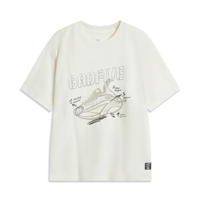 Li Ning Badfive Potlačené Písmená Okrúhly Výstrih Pohodlné Priedušné Všestranné Voľné Krátke Rukávy Tričko Pánske Vrchné Oblečenie Krémová AHSV061-2