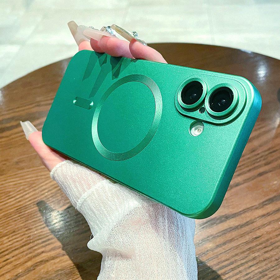 

Роскошный металлический чехол-бампер с магнитной беспроводной зарядкой для iPhone 16 Pro Max 16 Plus iPhone 15 Pro 14 Plus 13 12 11 iPhone 16 зелёный