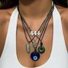 5 Stück Boho Ethnisches Friedensschnalle Blau Türkisches Glücksaugen Anhänger Choker Halskette für Frauen Gotischer Lebensbaum Lederkette Schmuck