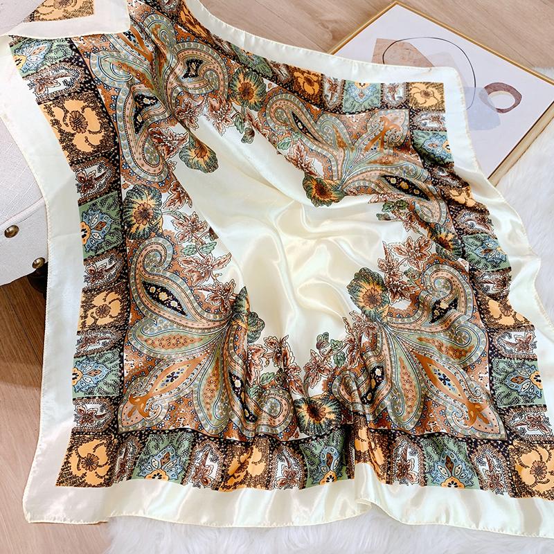 

Bohemia Luxury 90cm Square Silk Hijab Scarf Women Neckerchief Female Headband Hair Bands Print Scarves Foulard Wrap Bandana 90x90cm
