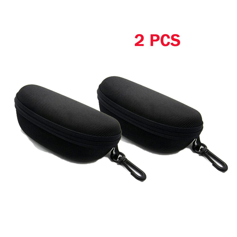 

2 piece PEVA glasses case, black, geometric pattern, portable zipper glasses storage with hooks