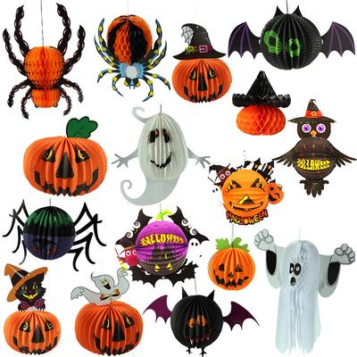 Halloween Hängedeko Geist Hexe Spinne Kürbis Papierlaternen DIY Halloween Hänge-Bastelarbeiten Halloween Veranda Deckenhänger