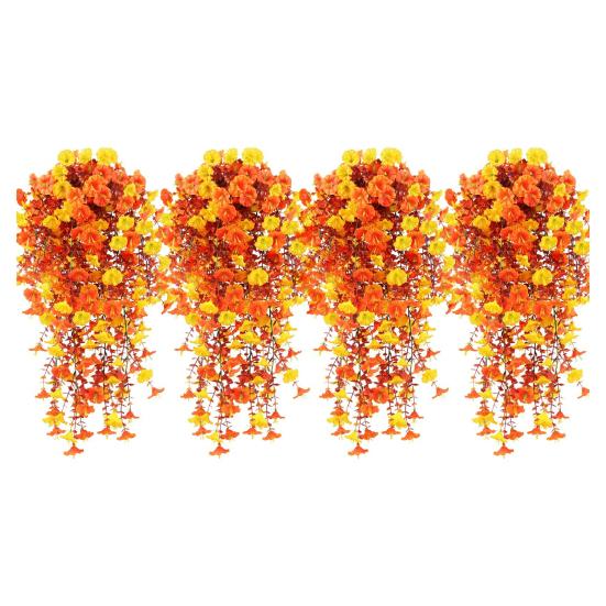 1/2/3/4Pcs Fall Hanging Artificial Morning Glory UV Resistant Realistic Fake Flower Wedding Party Indoor Outdoor Garden Wall Hanging Flower Decoration