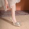 Fashion Temperament High Heels Women's Autumn New Pointed Toe Shallow Mouth Shiny Rhinestone Bow Stiletto Single Shoes