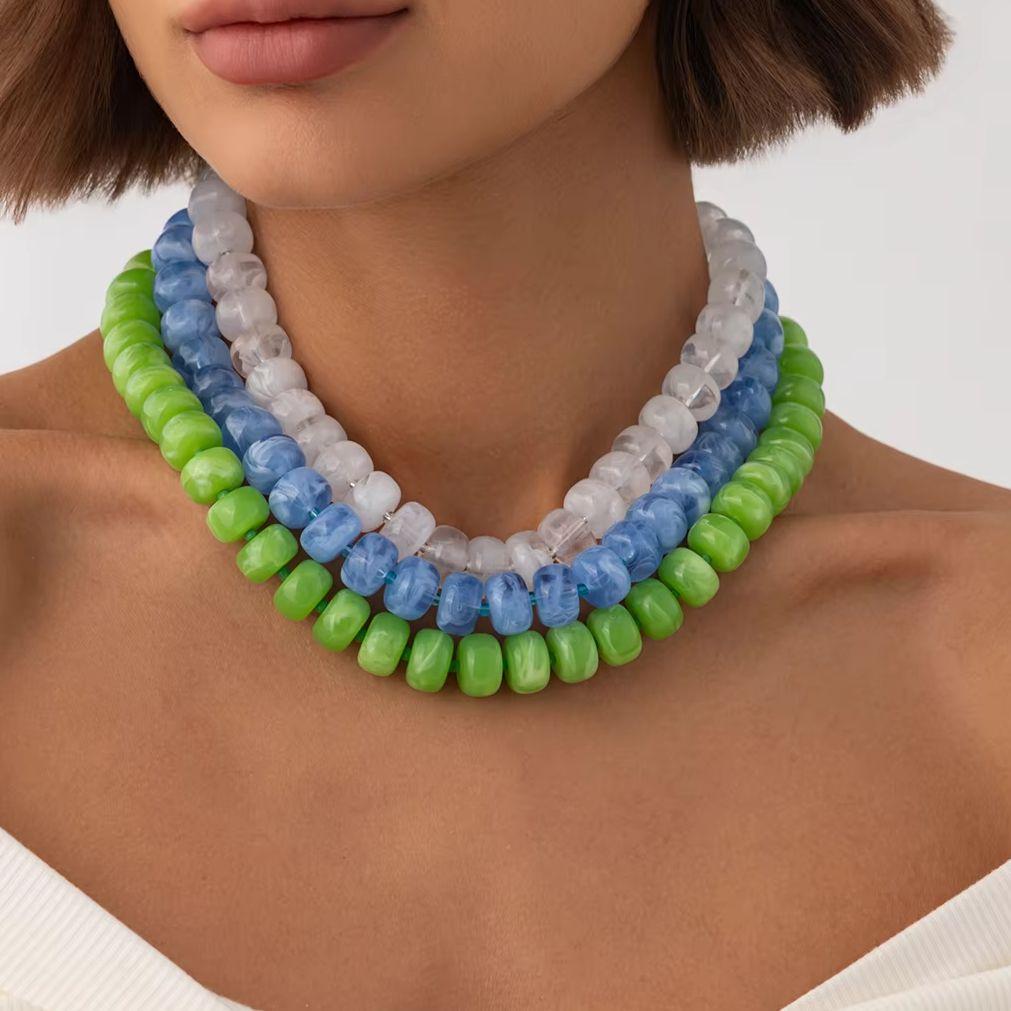 KunJoe 14 Colors Bohemian Trendy Casual Dopamine Resin Bead Necklace Charm Chunky Jewelry Suitable for Women Daily Vacation Wear