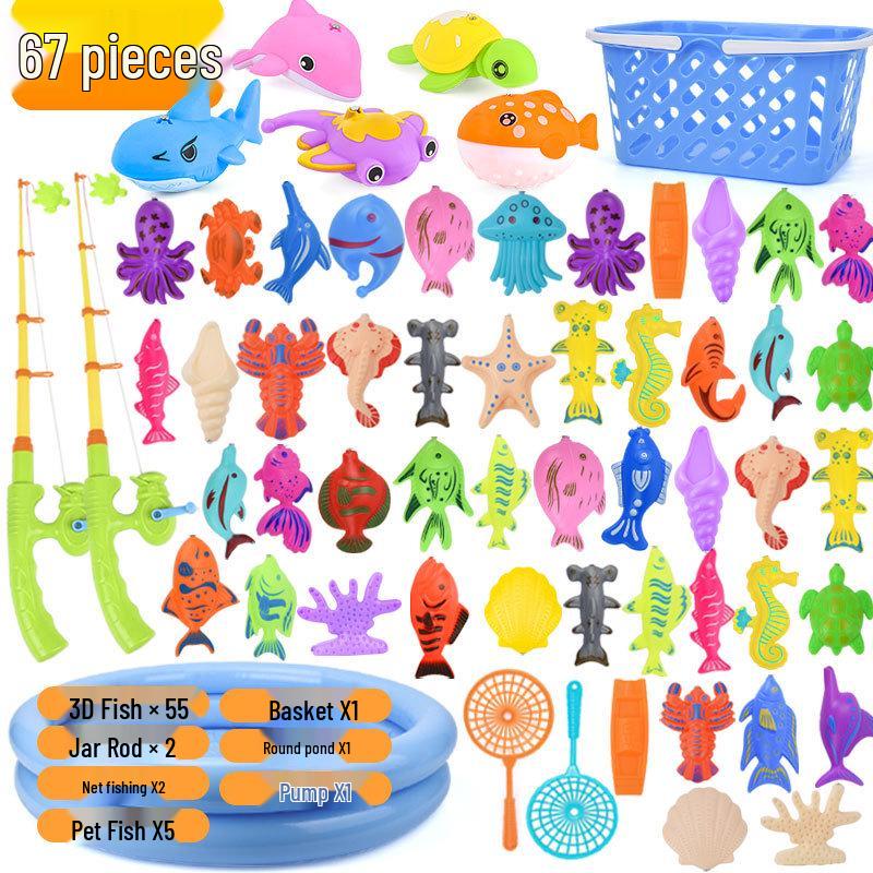 3D Magnetic Fish Set: 67-Piece Double-layer Pool Toy with Fishing Rod