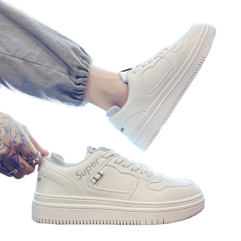 Small Trend Versatile 2025 Men's Leather Shoes Flat Spring Breathable Men's Shoes New Casual Sports Trendy Shoes White Board Shoes