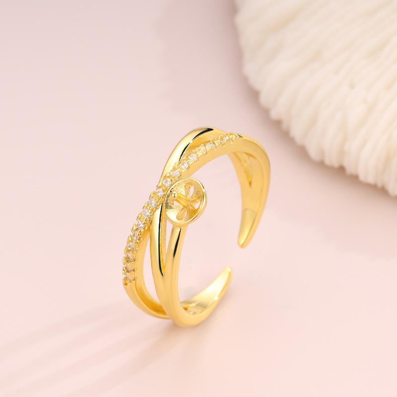 

18K Gold Pearl Ring with Diamond Pave, Handmade Beaded Design, Versatile and Color-Preserving. Adjustable Open Size