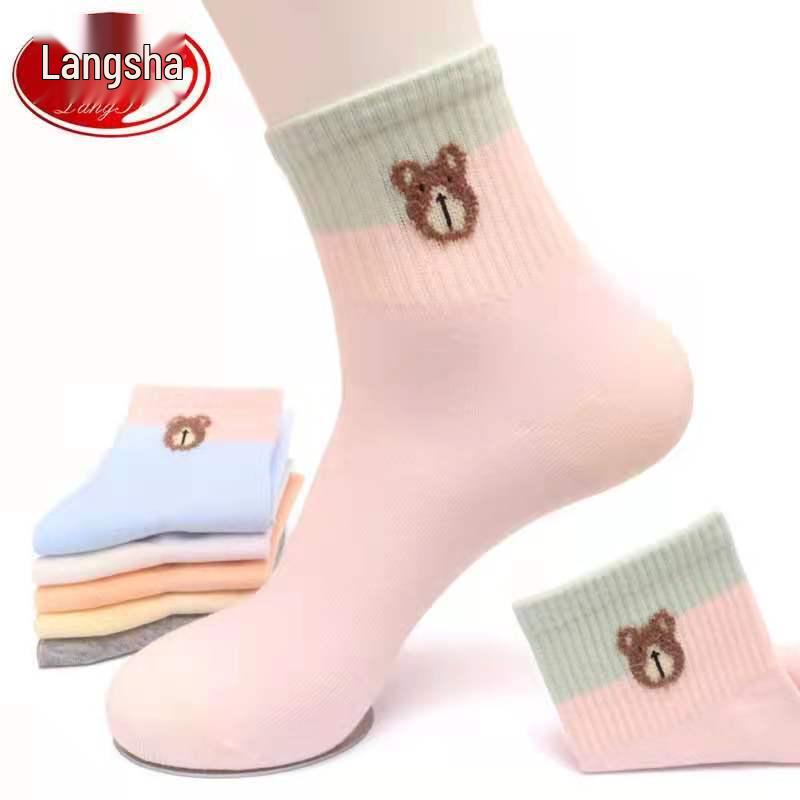 Langsha Women's Cotton Mid-Calf Socks - Autumn/Winter Breathable Odor-Resistant Chinese Style for All Seasons