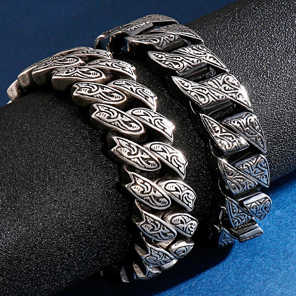 Men's Stainless Steel Bracelet Cool Punk Spiked Link Chain Bracelets for Man Vintage Retro Metal Jewelry for Men Birthday Gift
