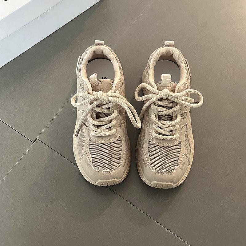 Fashion retro thick baseplate shoes splicing mesh shallow mouth sports shoes women's summer casual lace-up dad shoes running shoes