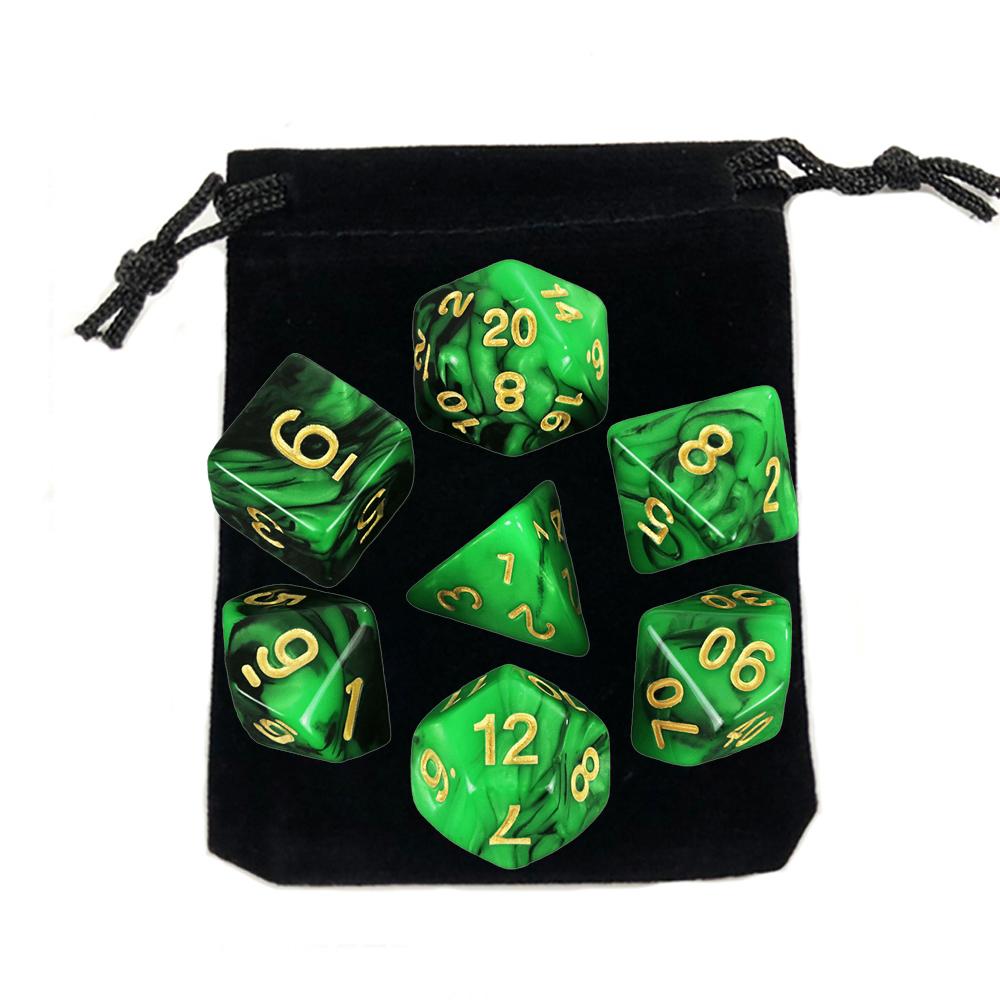 7-pack Dice with Carryall D4 D6 D8 D10 D D12 D20 Polyhedral Board Game Pieces
