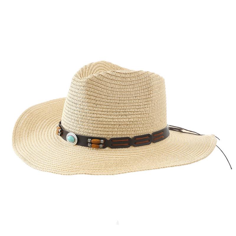 Unisex Bohemian Style Western Cowboy Straw Hat, Face-Slimming, Retro Panama Design with Sun Protection.