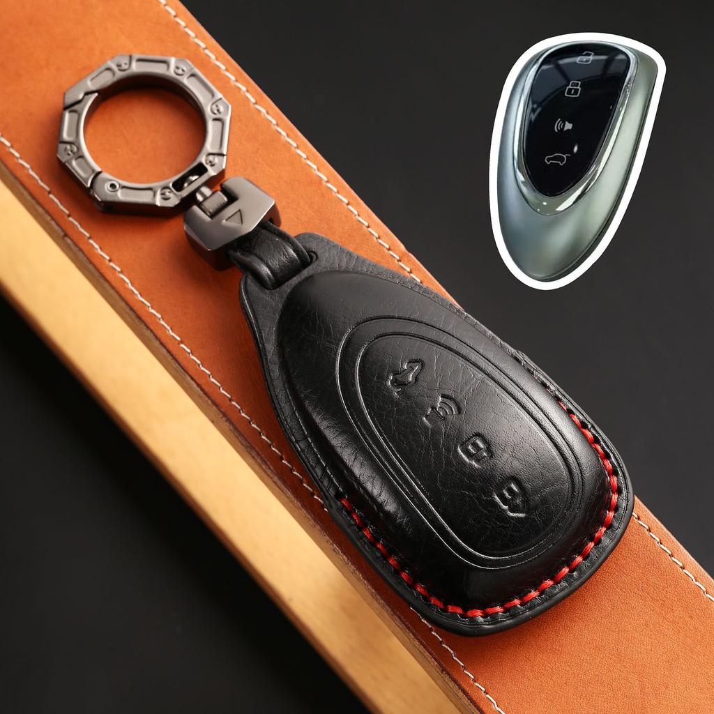 4 Botton Genuine Leather Auto Key Fob Remote Cover Case Fit For Wey Mocha Coffee 01 Tank 300 Tank300 Coffee01 Coffee1 Key Ring Auto Accessories