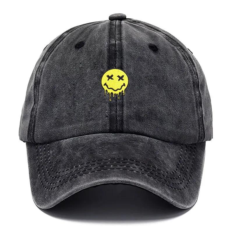 Personalisierbare Graffiti Smile Gewaschene Baumwoll-Baseballkappe Für Männer Frauen Stickerei Unisex Vintage Trucker Dad Hip Hop Urbaner Streetstyle Hut Streetwear