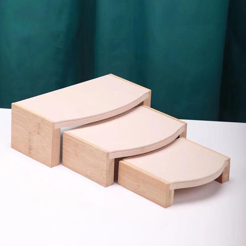 Natural Bamboo  Wood Stool Set: Jewelry Display for Necklaces, Rings, Ornaments.