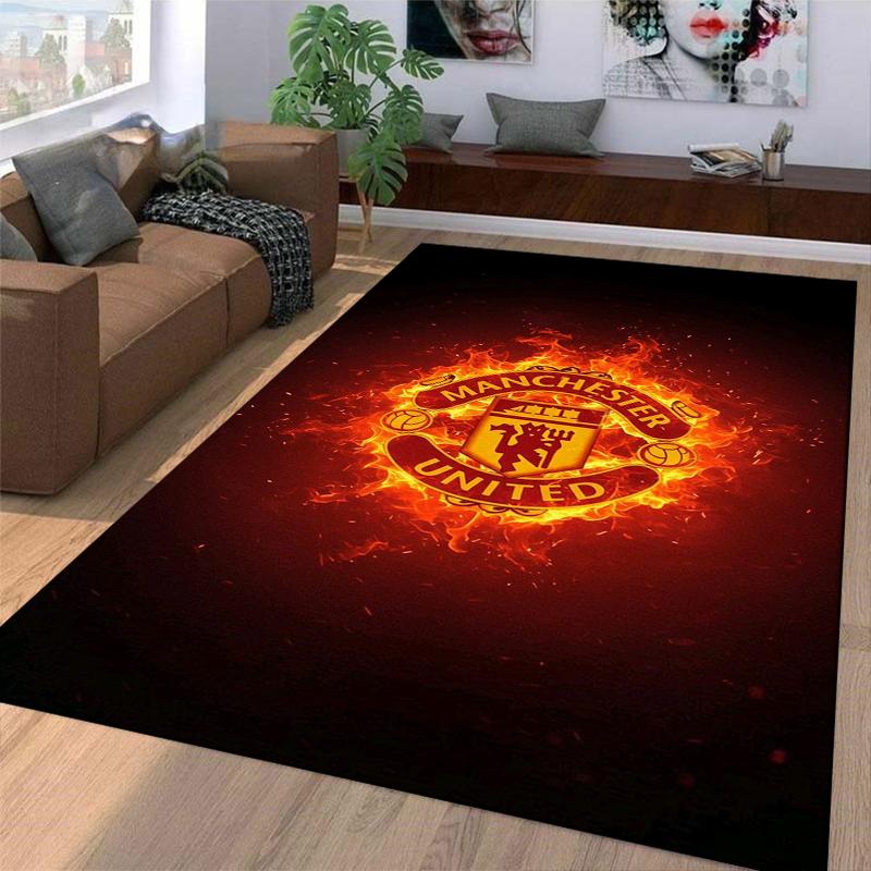 "Manchester United Logo Carpet with Fiery Background for Home Decor" Suitable for use as an anti-slip for living room bedroom sofas