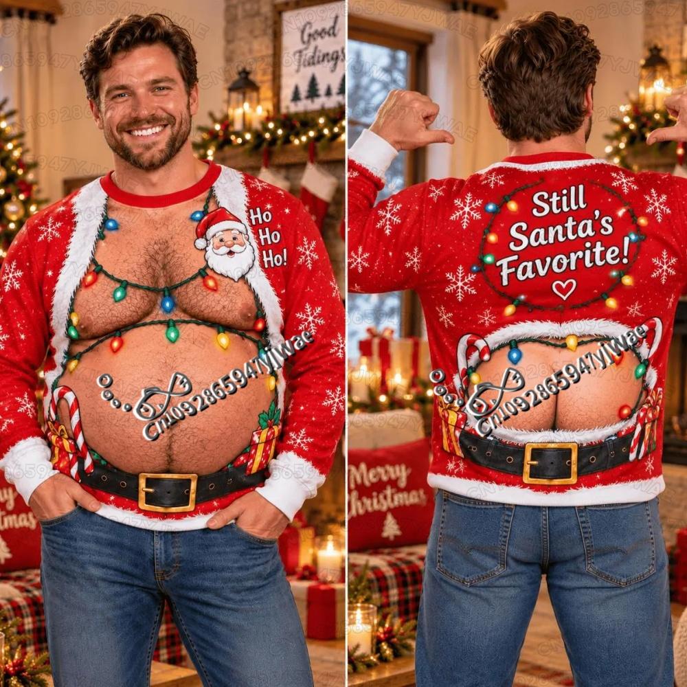 2026 Winter Men and Women's Funny Christmas Ugly Couples Party Santa Body Adult Round Neck Hoodie Men Women Cosplay Sweatshirt