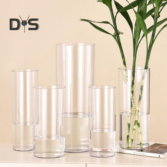 Clear Cylinder Flower Vase Wedding Party Dining Table Centerpiece Hydroponic Flower Holder Transparent Plants Container Decoration