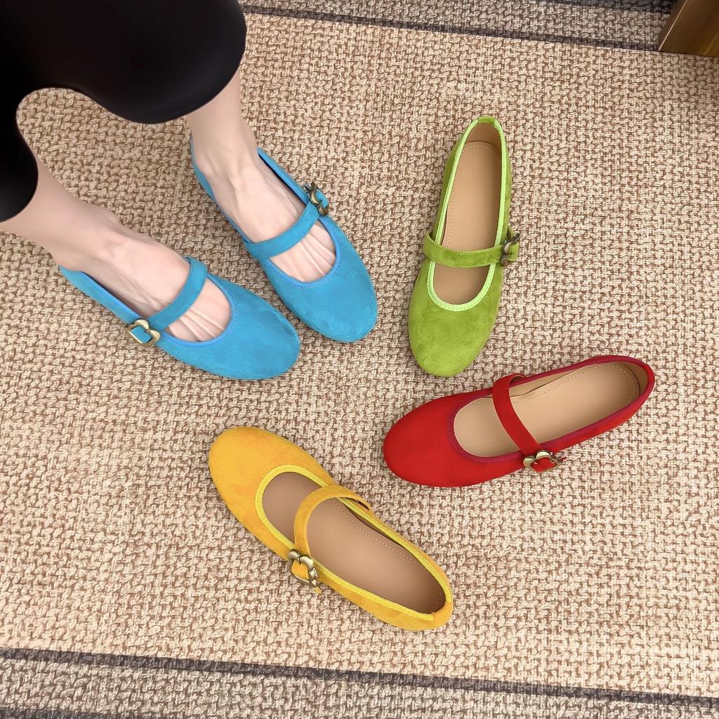 2025 Summer New Small Round Head Casual Style Flat Shoes Women Wear Versatile Light Mouth Single Shoes One Word with Work Shoes